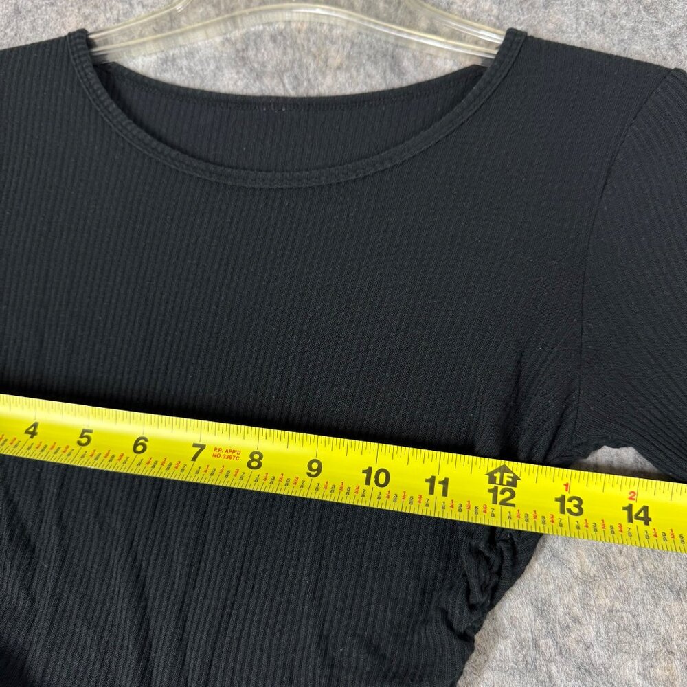 Alo Gather Long Sleeve Top Black Ribbed Sz S XS? Ruched Cropped - Picture 3 of 6
